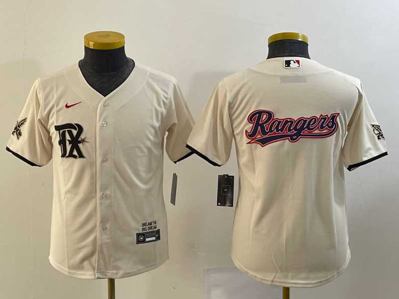 Youth Texas Rangers Big Logo Cream 2023 City Connect Stitched Baseball Jersey->nba shorts->NBA Jersey